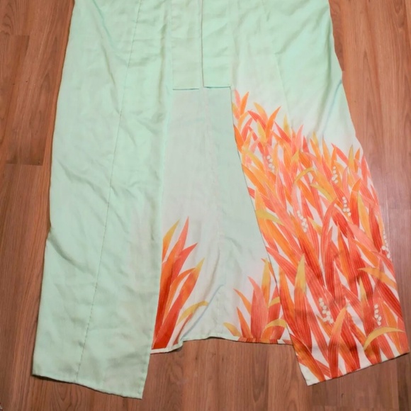 Tsukesage Silk Kimono Robe BEAUTIFUL DETAIL HANDMADE Mint Aqua Seafoam LONG - Picture 10 of 11